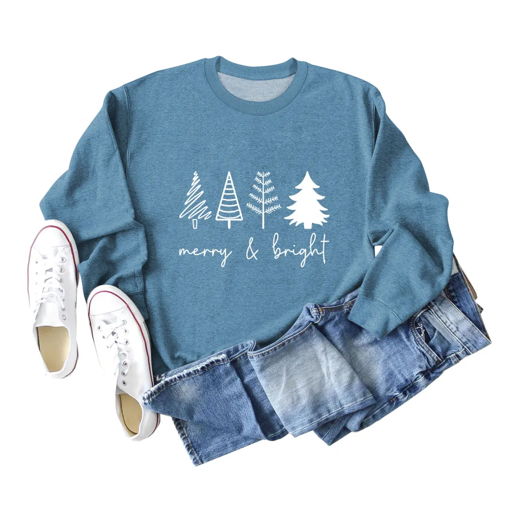 Printing Casual Women's Round Neck Loose Sweatshirt Shirt - Blue