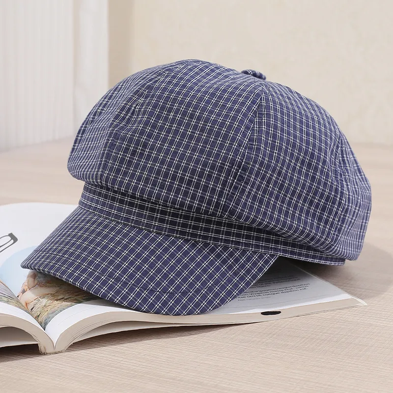 Fashion Artistic Painter Cap Short Brim Casual Duck Tongue Newsboy Cap - Navy Blue