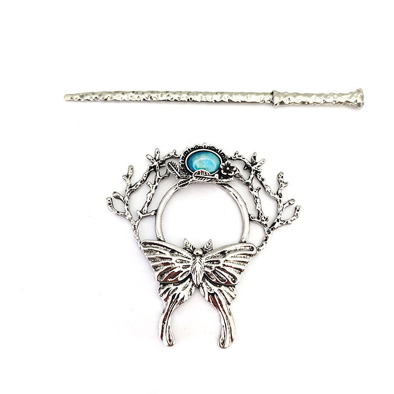 Retro Nordic Moon Stone Butterfly Hairpin 3