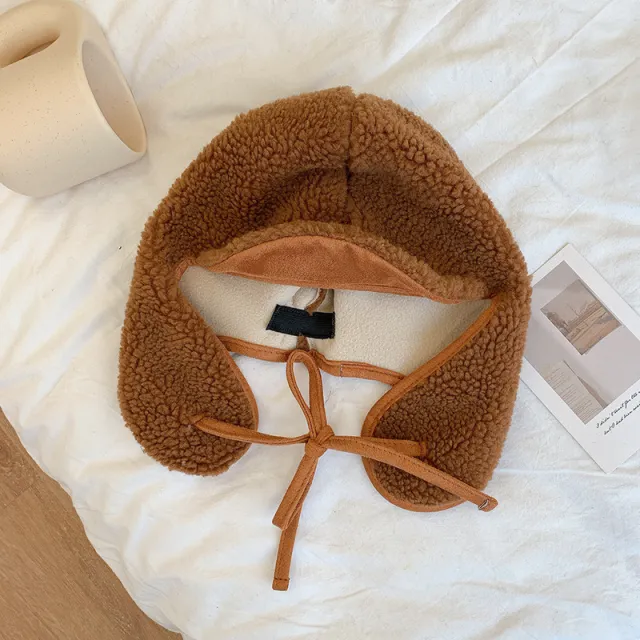 Fleece lined Thickened Lamb Wool Earmuffs Hat Caramel M - Shop at LoveMi