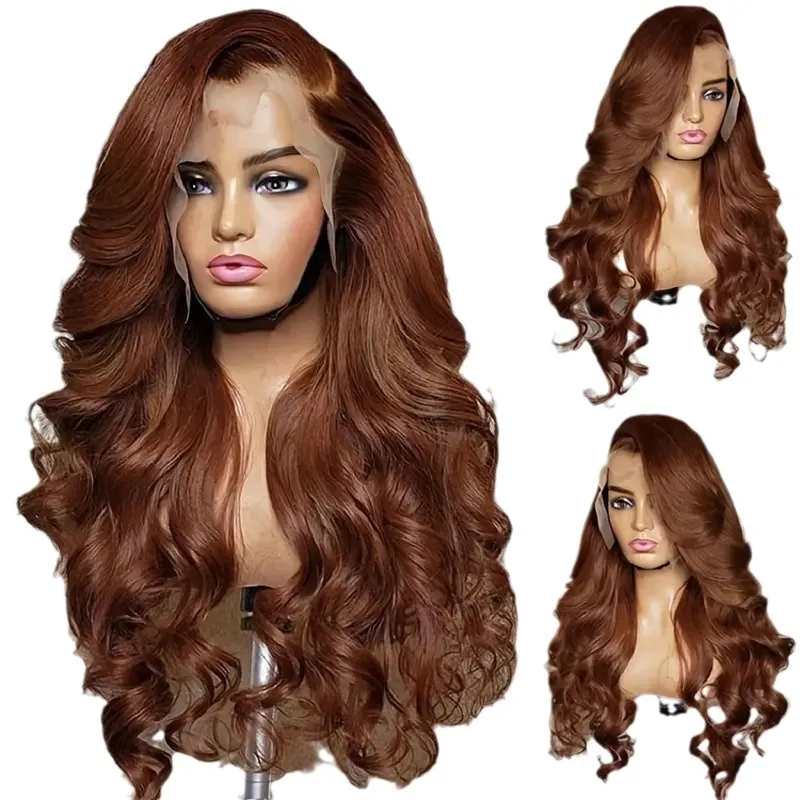 Lace Fashion Brown Wig Wave Long Curly Hair Wig Head Covering - Wine Red
