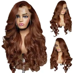 Lace Fashion Brown Wig Wave Long Curly Hair Wig Head Covering - Wine Red - View 1