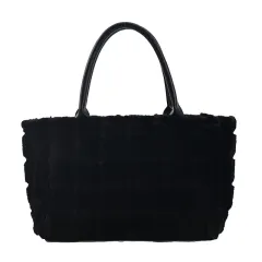 Sweet Small Square Bag Plush Plaid Portable Women - Black - View 1