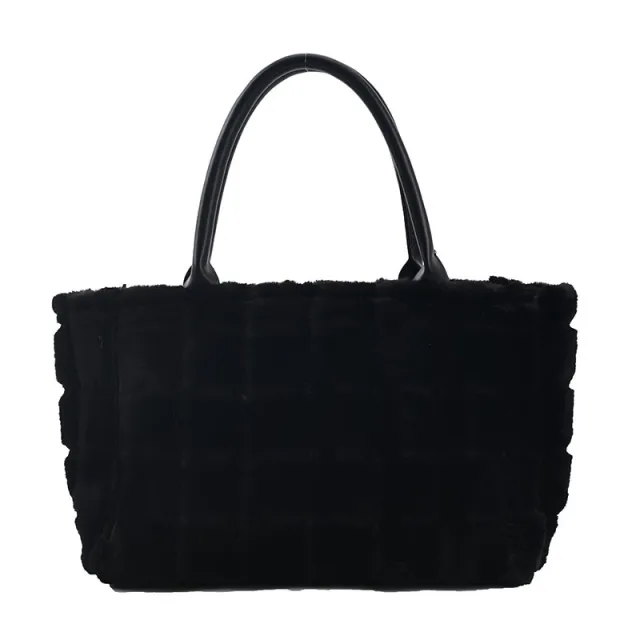 Sweet Small Square Bag Plush Plaid Portable Women Black - Shop at LoveMi