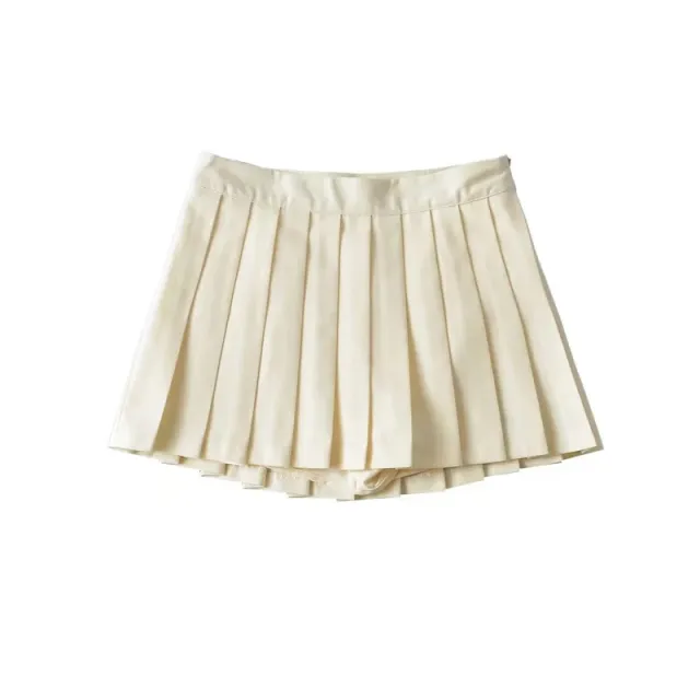 Girl's Pleated Skirt Women's Summer Short Skirt Korean Style High Waist Suit Draping Anti exposure A Line Skirt Rice Apricot - Shop at LoveMi