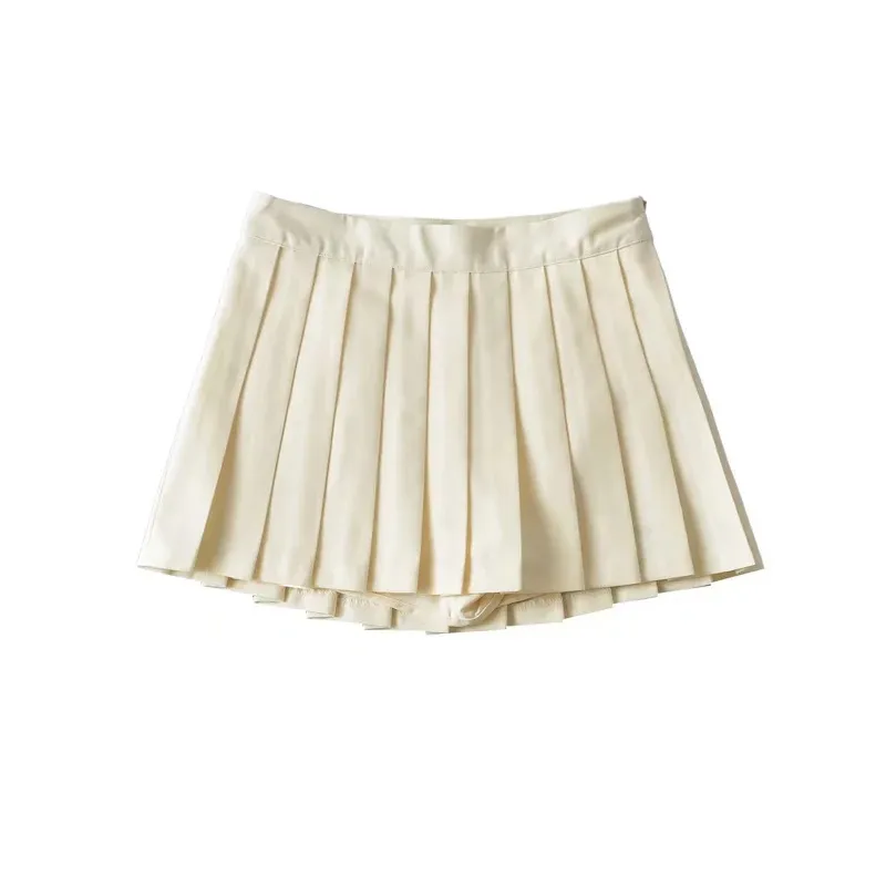 Girl's Pleated Skirt Women's Summer Short Skirt Korean Style High Waist Suit Draping Anti-exposure A- Line Skirt - Rice Apricot