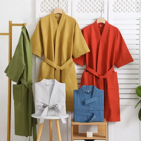Cotton Single-layer Yarn Bathrobe Spring Summer Cropped Sleeves Mid-length