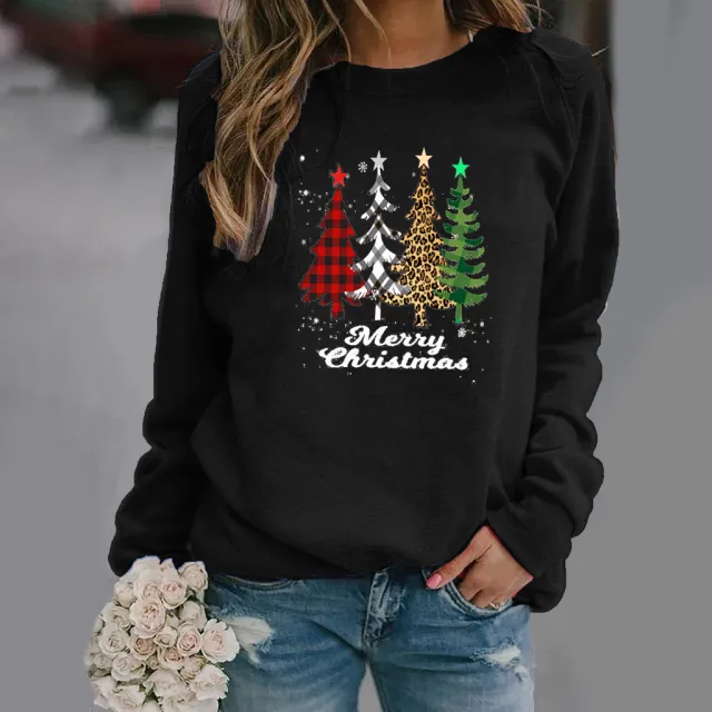 Pattern Printing Long Sleeve Crew Neck Sweater Female Black - Shop at LoveMi