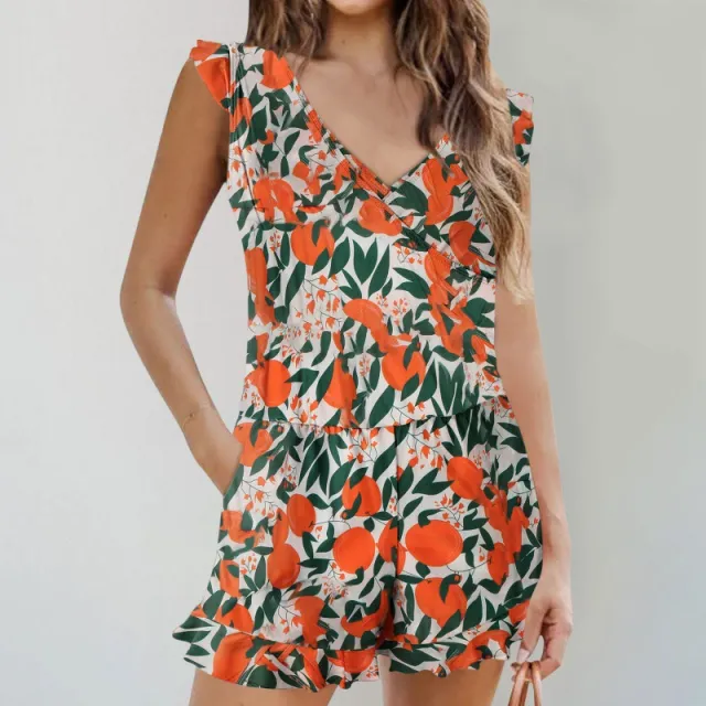 Solid Color Printing Bikini Lotus Leaf Color Slim Fit Fashion Swimwear Women Orange Printed - Shop at LoveMi