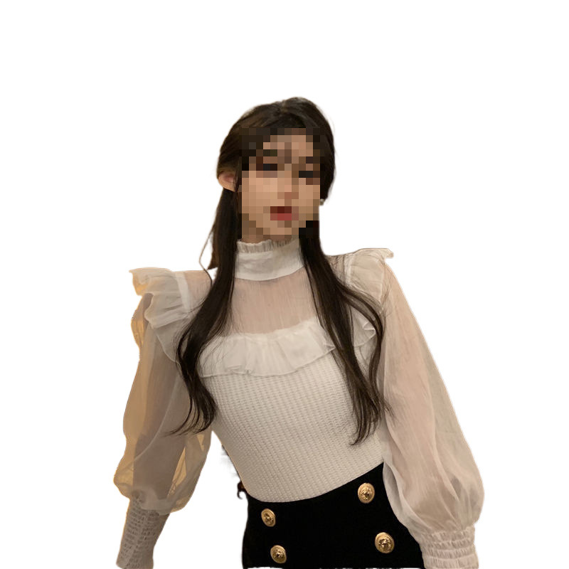 Sweet Elegant Chiffon Patchwork Puff Sleeve Shirt For Women