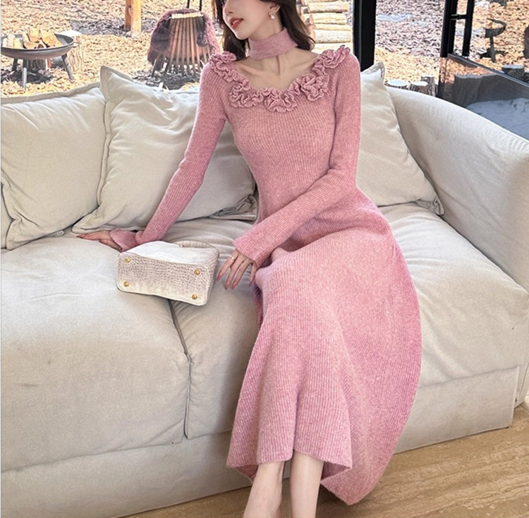 Classic Style French Style Flower Sweater Women's Autumn And Winter Dress Color Pink - Shop at LoveMi