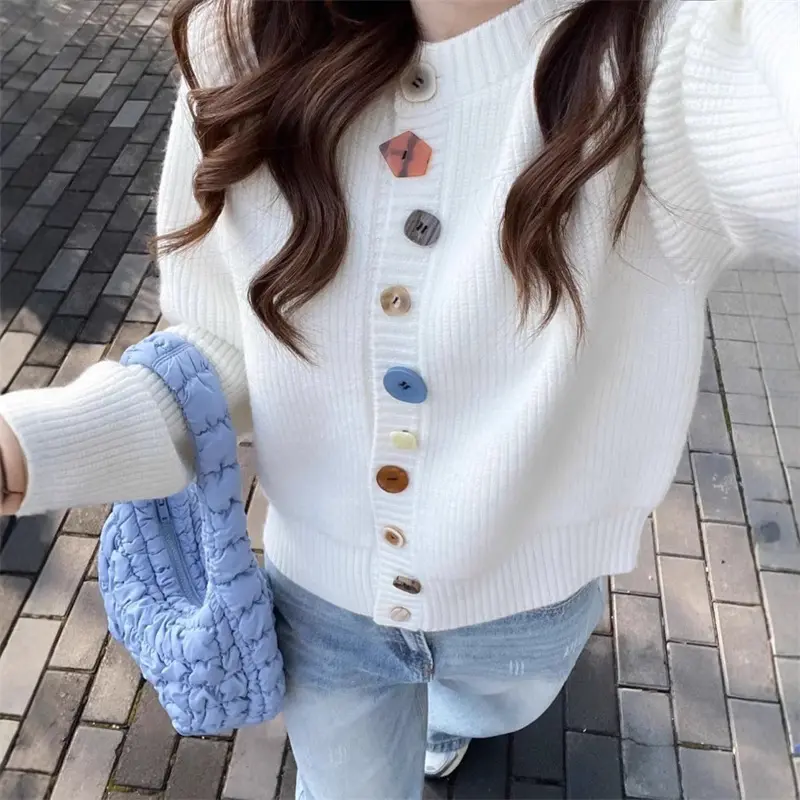 Irregularly Colored Button-Down Knitted Cardigan Sweater