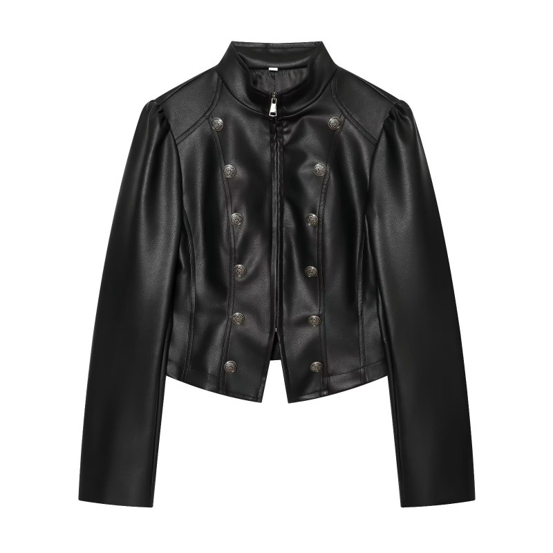 Stylish Vintage-buttoned Slim-fit Leather Jacket