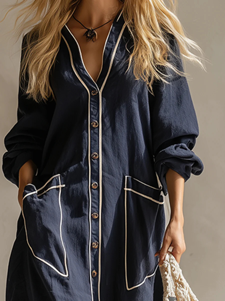 Women's Solid-Color Pullover Jumpsuit in Navy Blue – full-length relaxed waist elegant