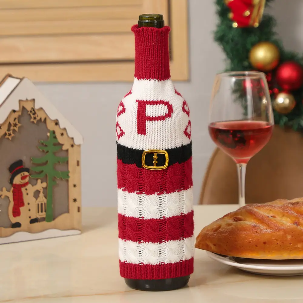 New Christmas Letters For Decoration Knitted Wine Bottle Cover