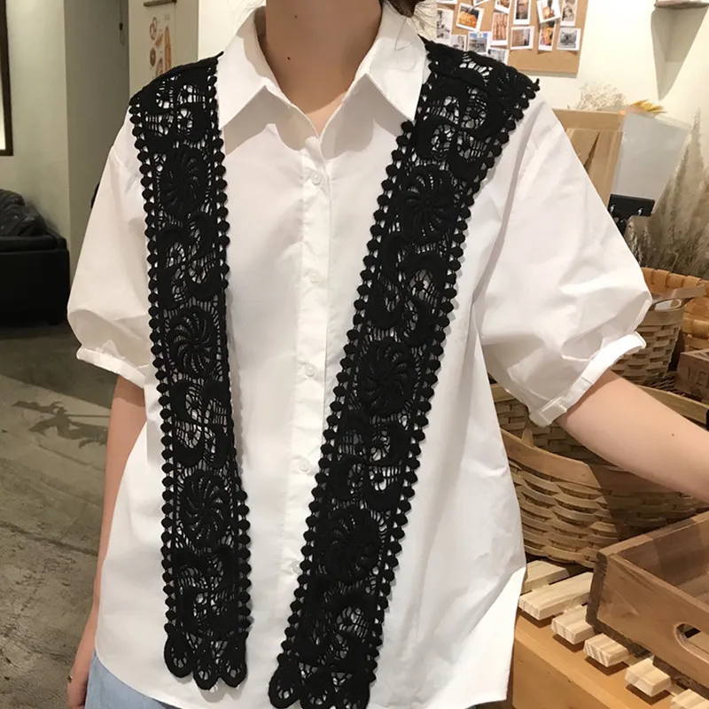 Thin Knitted Crocheted Fake Collar Shawl - Black