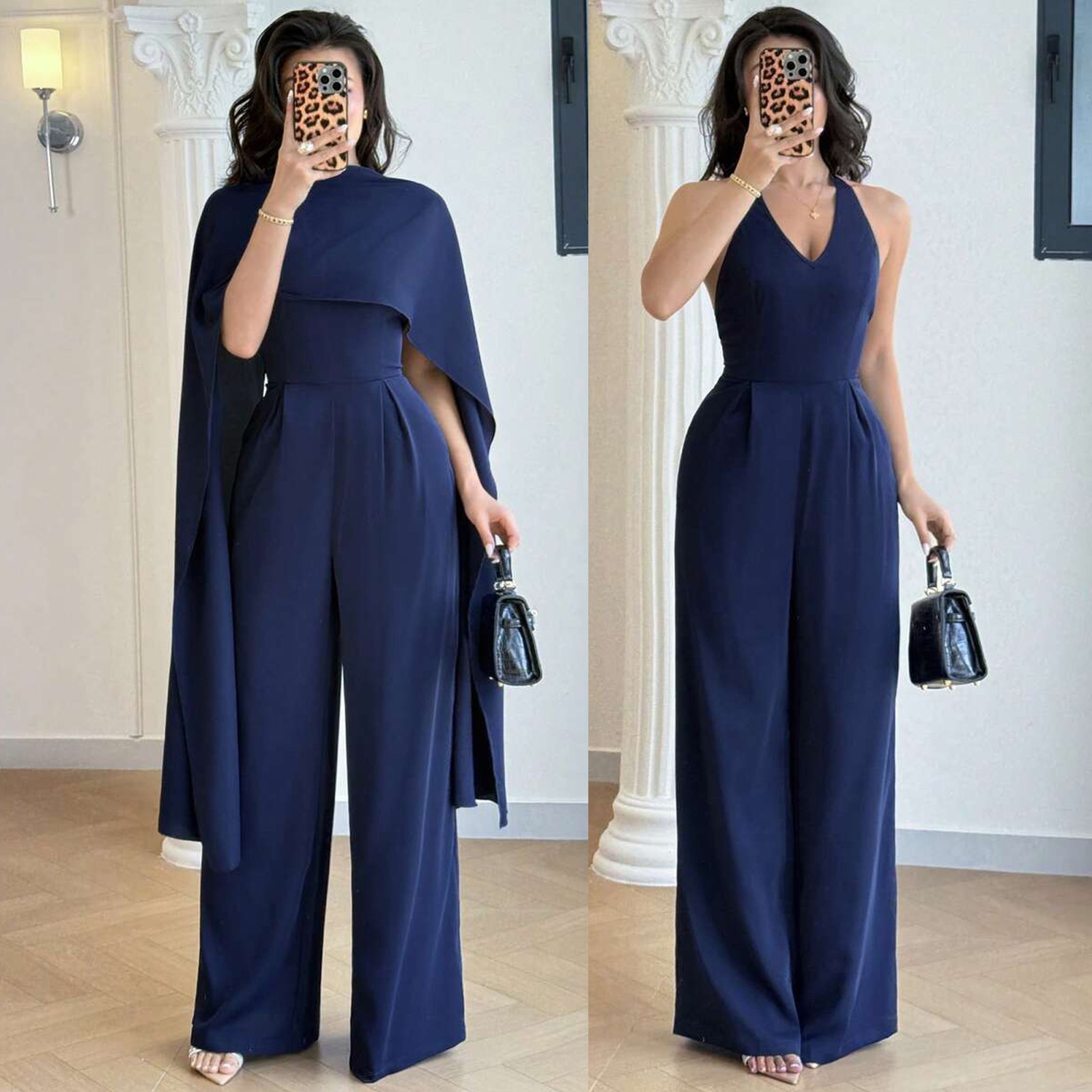 Womens Fashionable Casual Cape Jumpsuit Set