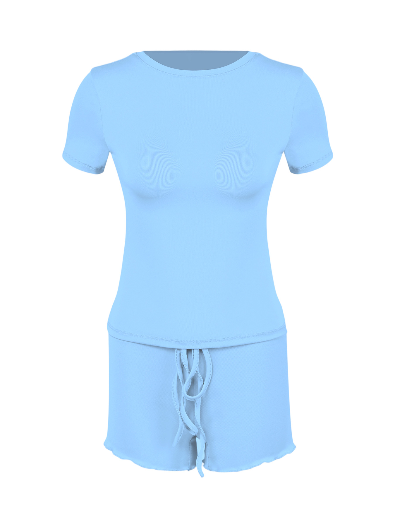 Womens Stylish Form-fitting Short-sleeve Set With A Crew Neck