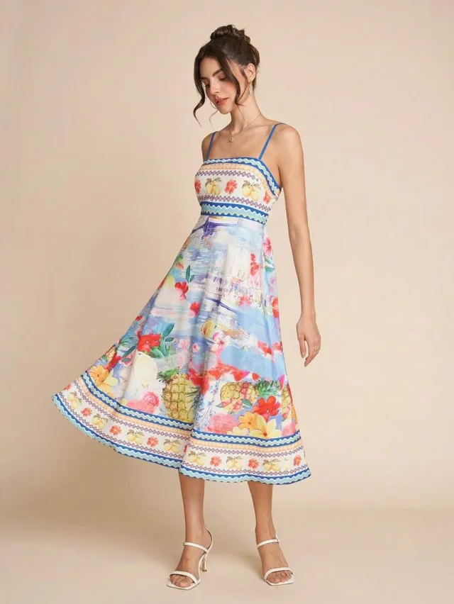 Elegant Spaghetti Strap Floral Print Summer Dress Color - Shop at LoveMi