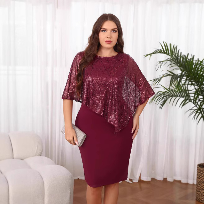 Sequined Patchwork Irregular Plus-Size Womens Dress
