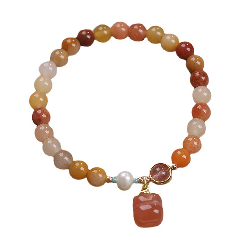 Natural Jinsi Jade Agate Persimmon Pendant Bracelet
