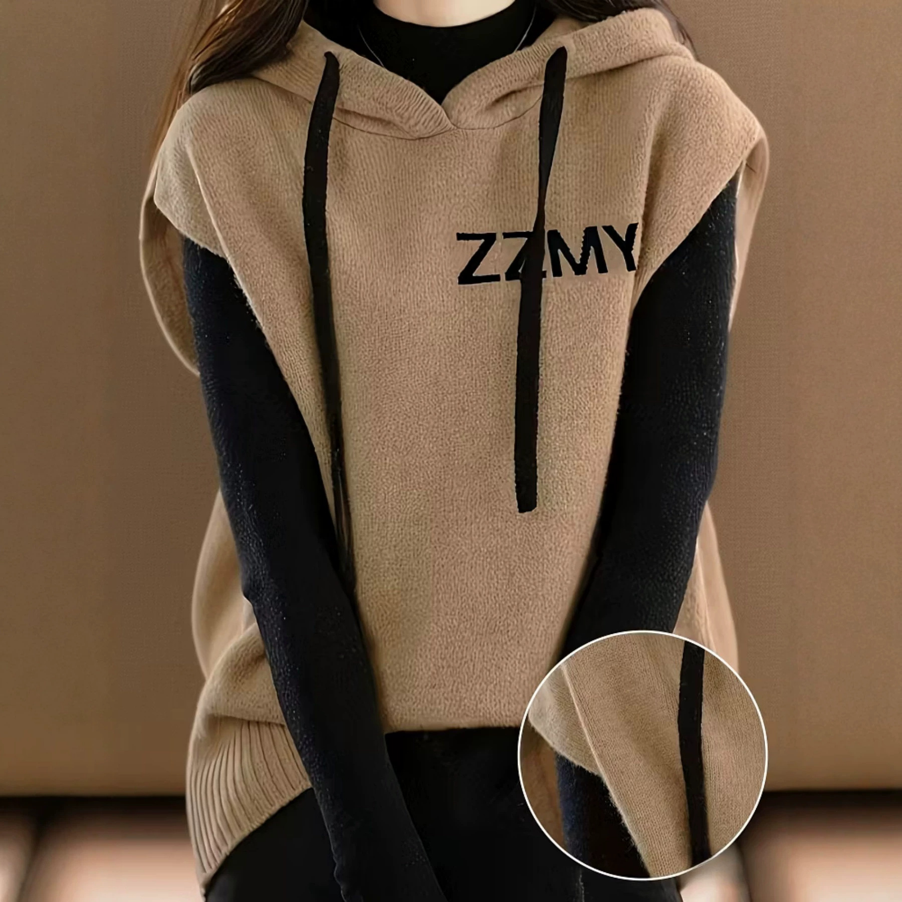 Womens Minimalist Letter-Print Pullover Hoodie With Drawstring