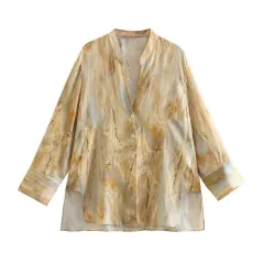 Fashion Simple Asymmetric Tie-dye Printed Shirt Straight-leg Pants Suit - Top-S - View 1