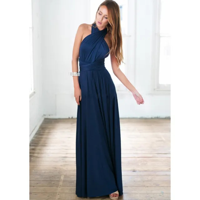 Women's Solid Color Multi rope Cross Backless Bandage One piece Dress Sapphire Blue - Shop at LoveMi