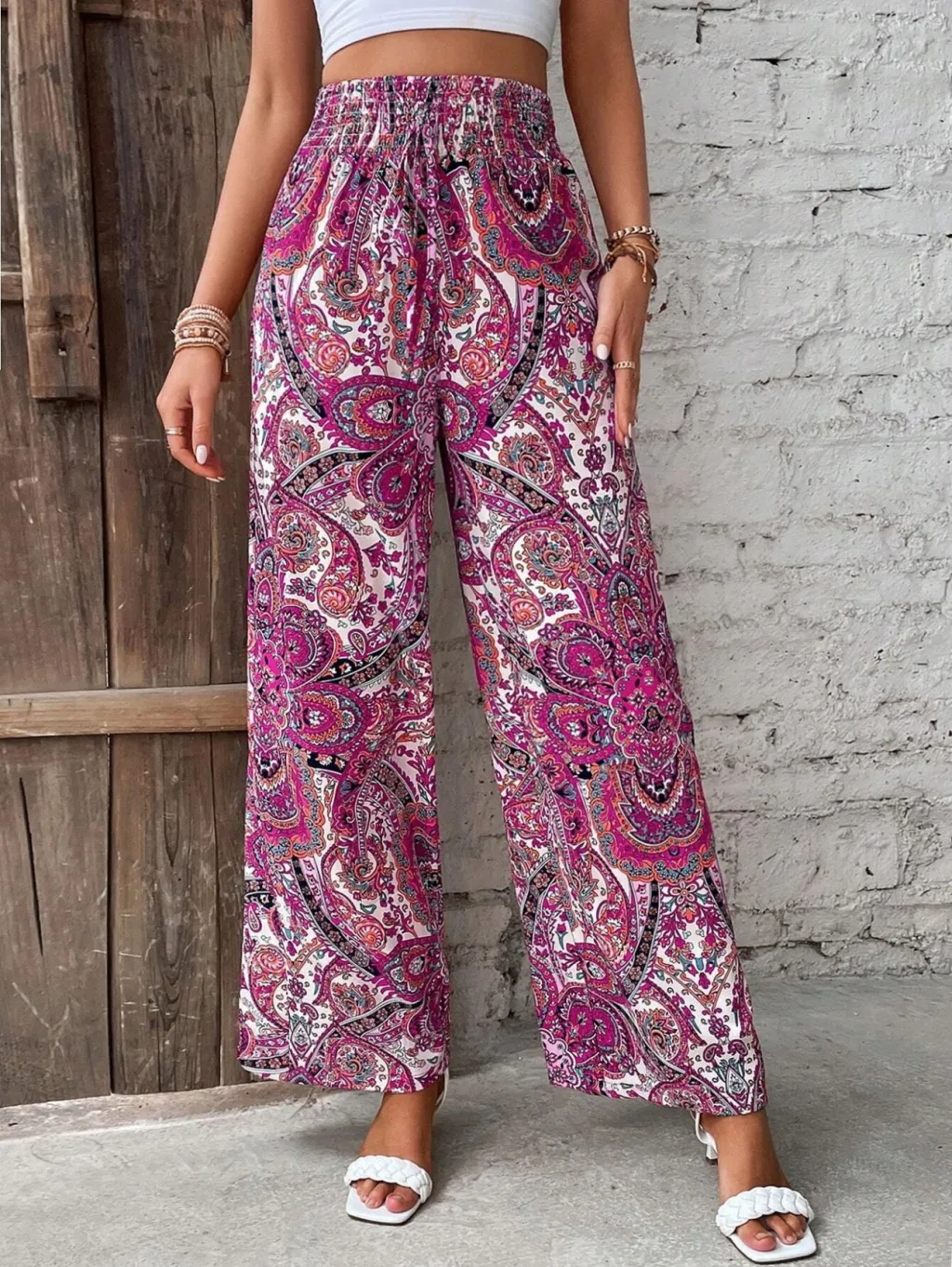 Retro Casual Pants High-waisted Trousers Women - Purple Flower