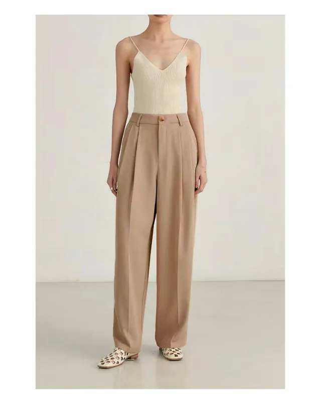 Simple Commute High Waist Slimming Draping Effect Suit Straight leg Pants European And American Khaki - Shop at LoveMi