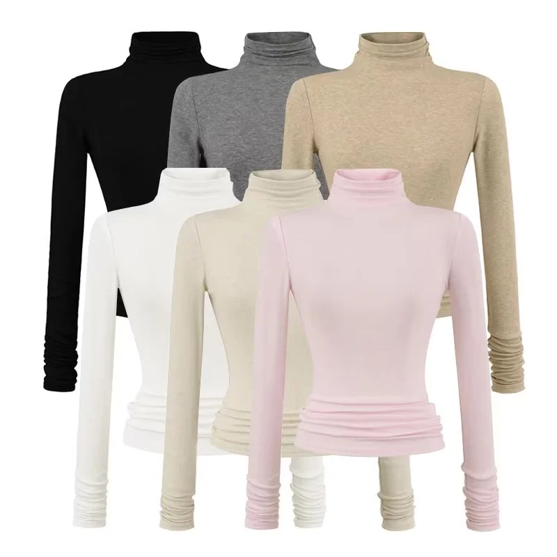 Stretchy Turtleneck Base Layer Womens Slim-Fit Long-Sleeve T-Shirt