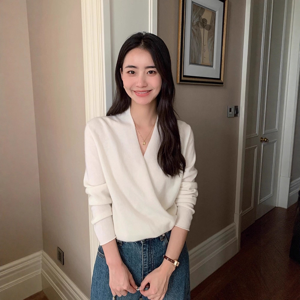 Womens Solid-color Knitted Sweaterbase Layer
