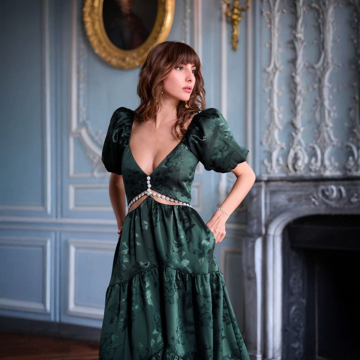 Women's Multi-section Diamond Beads Stitching Elegant Dress