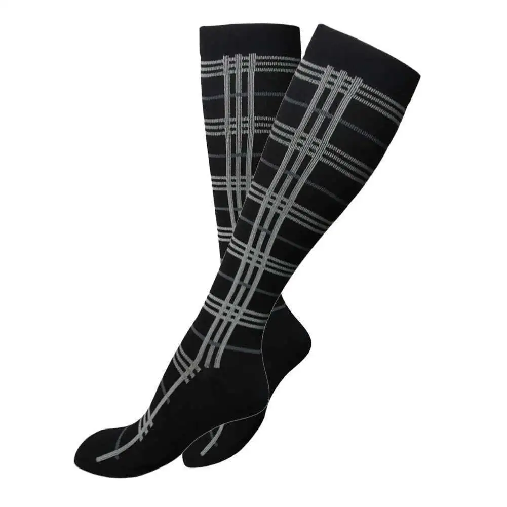 Nurse Leggings Running Cycling Breathable Compression Stockings - Black And White Grid Stripes