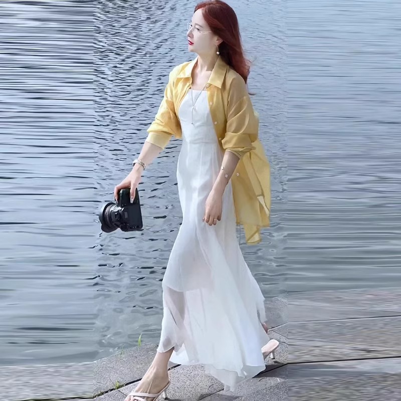 Shirt And Slip Dress Long Skirt Set Slightly Mature Style