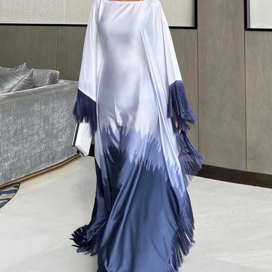 Womens Gradient-Print Tassel Dress