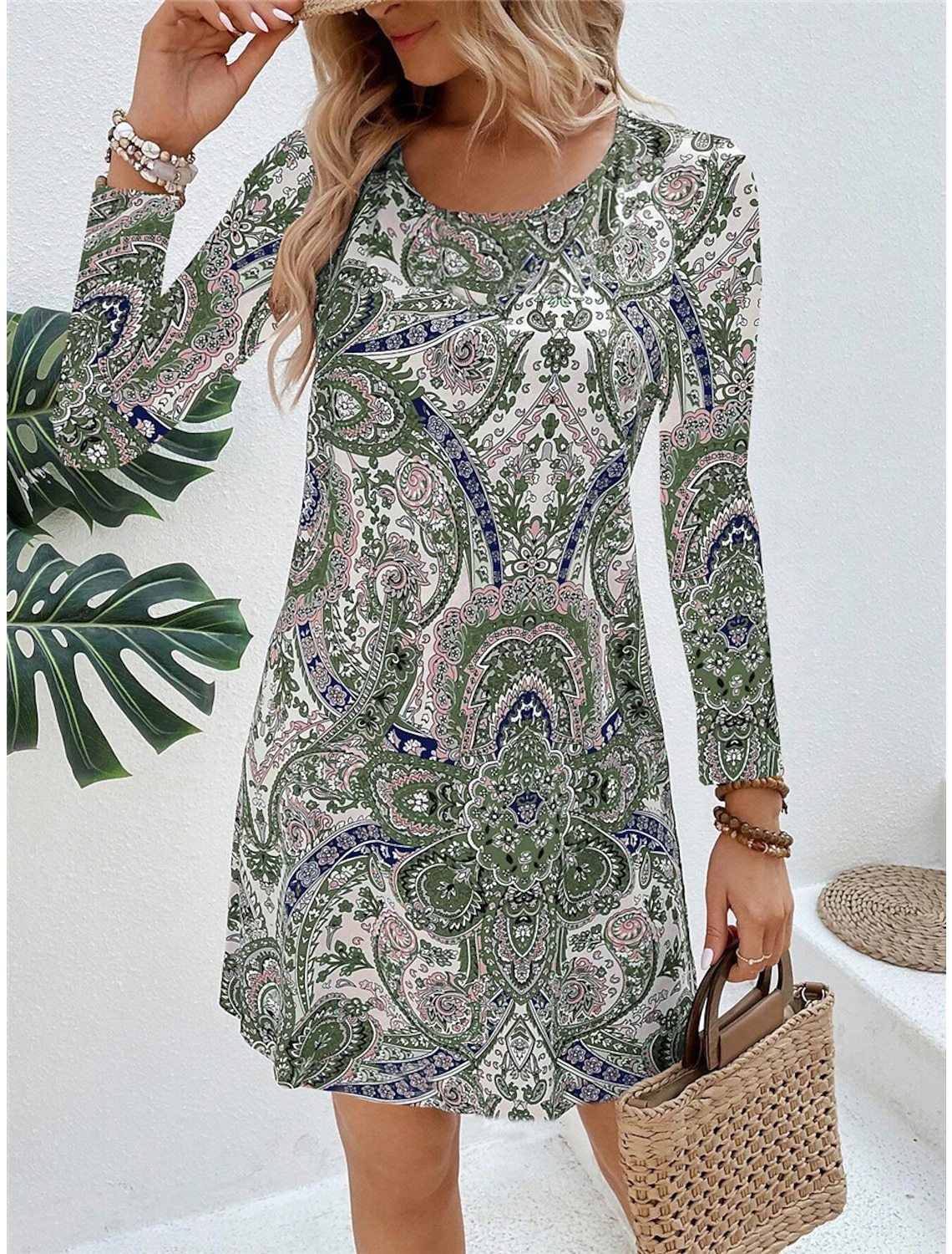 Women's Casual Printed Paisley Printed V neck Dress 3V 5Yyis 6Xl - Shop at LoveMi