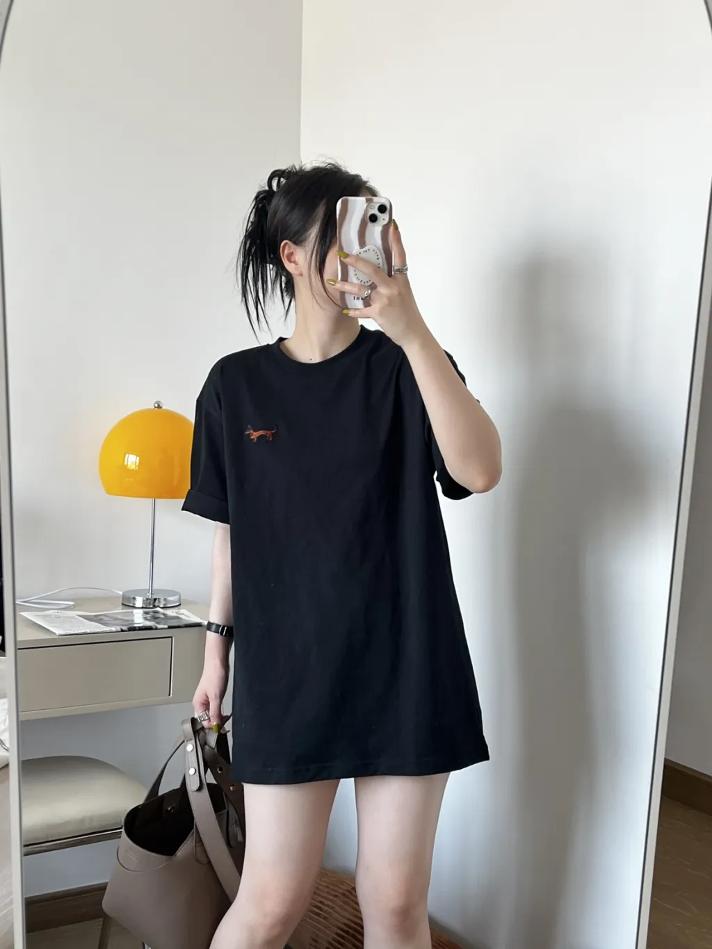Cotton Casual Loose Sausage Dog Short T-shirt - Black