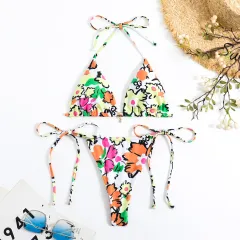 European And American New Tie-dye Lace-up Bikini - Floral - View 1