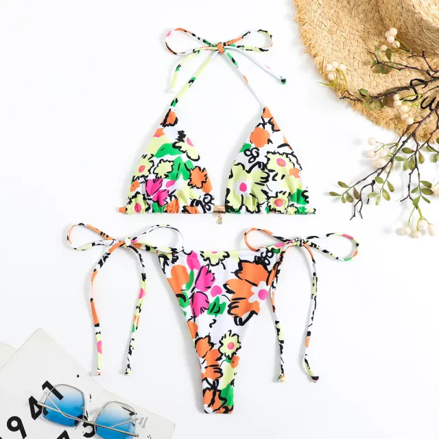 European And American New Tie dye Lace up Bikini Floral - Shop at LoveMi