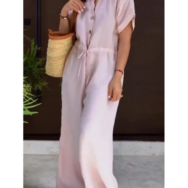Loose Solid Color Wide Leg Jumpsuit Apricot - Shop at LoveMi