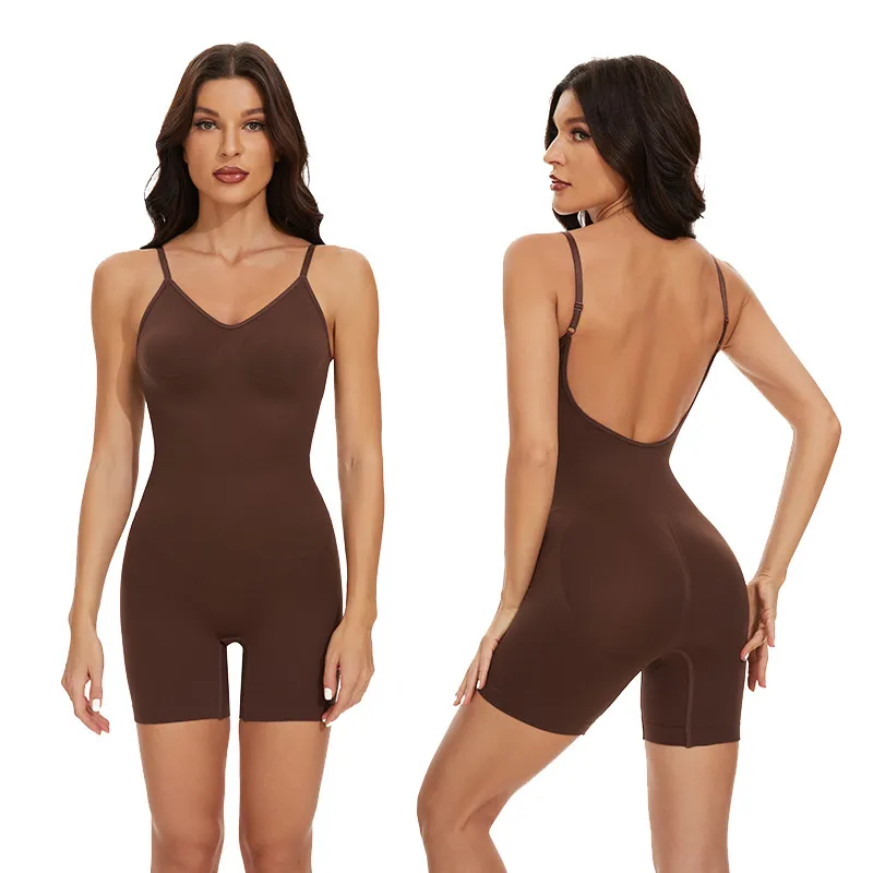 Women's Fashion Seamless Postpartum Hip Lifting Body Shaping Belly Contraction Jumpsuit - Brown