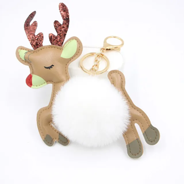 Christmas Deer Pompons Bag Accessories Keychain Pendant White - Shop at LoveMi