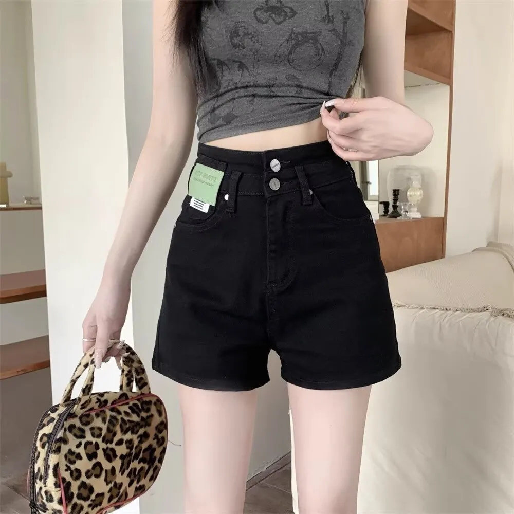 Womens Black High-Waisted Denim Shorts SpringSummer Lightweight Style - Black