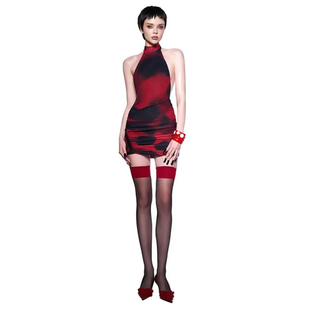 Fashionable Halter neck Sheath style Dress With A Backless Design Red - Shop at LoveMi