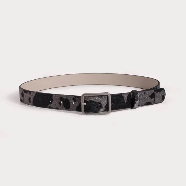 Black And White Cows Pattern Horsehair Lady Wig Fashion PU Belt Black And Gray - Shop at LoveMi