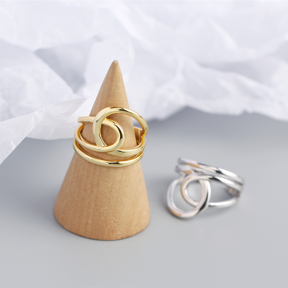 Sterling Silver Geometric Winding Double-layer Ring