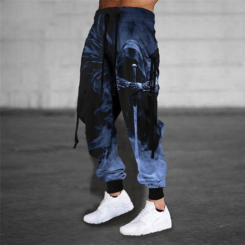 Drawstring Elastic Waist Retro Harem Pants With 3D Animal Print Mens Athletic Trousers