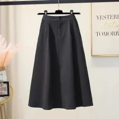 Plus Size Skirt Hepburn Style Woolen A- Line Autumn And Winter Umbrella Skirt - Gray - View 1