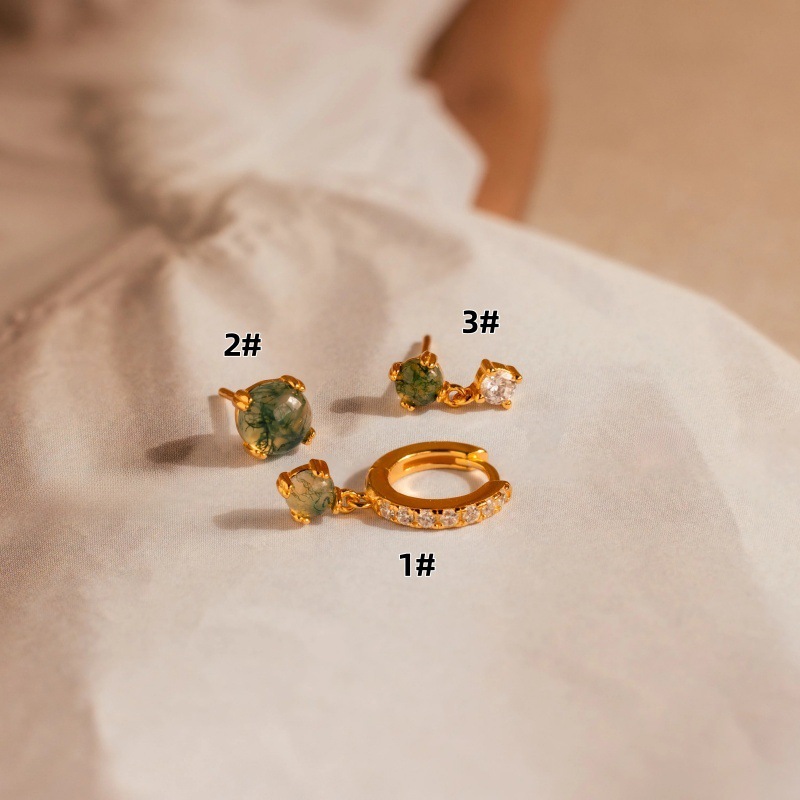 Retro French Natural Seagrass Stone Earrings